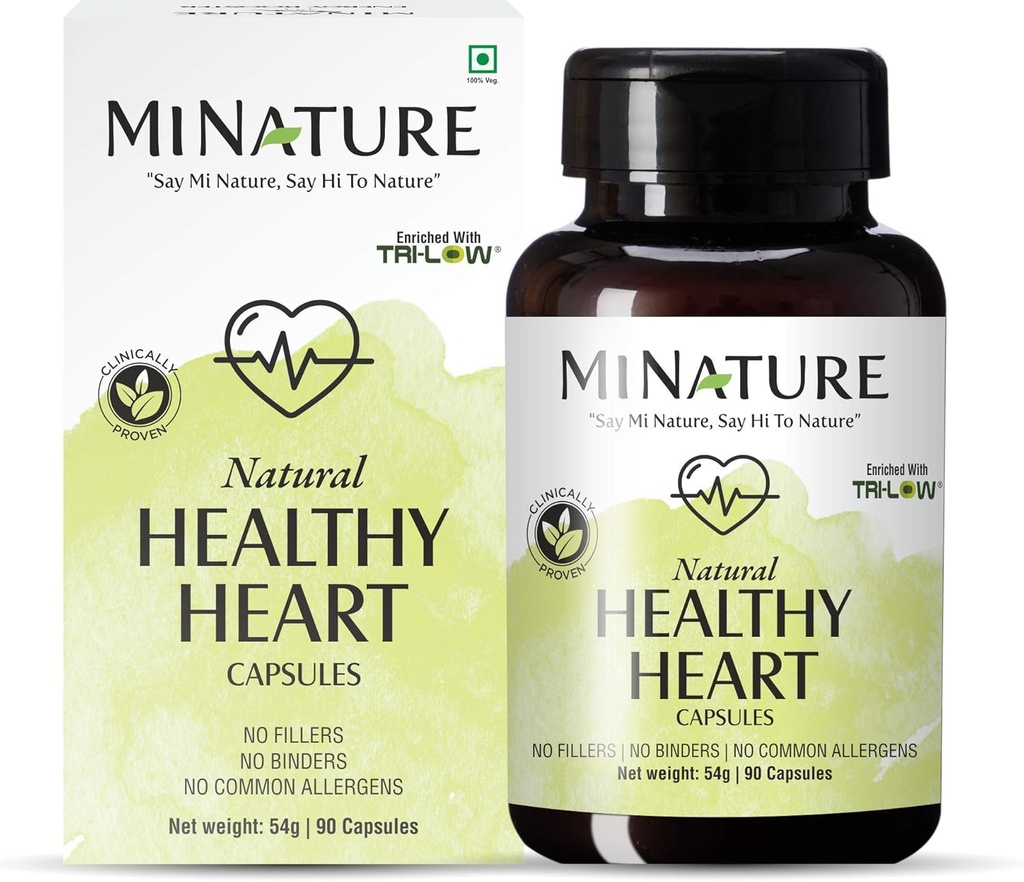 minature Healthy Heart Capsules Enriquecido con TRI-Low por mi Nature TEN 90 Veg Capsules TEN 45 Day Supply habit 1000mg ANTE TEN TRI Low, Amla Extract, Garlic Extract, Arjuna Extract  Made from Indian Herbs