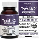 Total K2® tención Vitamina K2 como MK7 &amp; MK4 tención Plus K1 & Vitamina D3 Cofactor - 620 mcg K2 por Serving - All-Trans MK7 de MenaQ7® - Full-Spectrum Vitamin K - Vegan, Certified Orgánico (60 cápsulas)