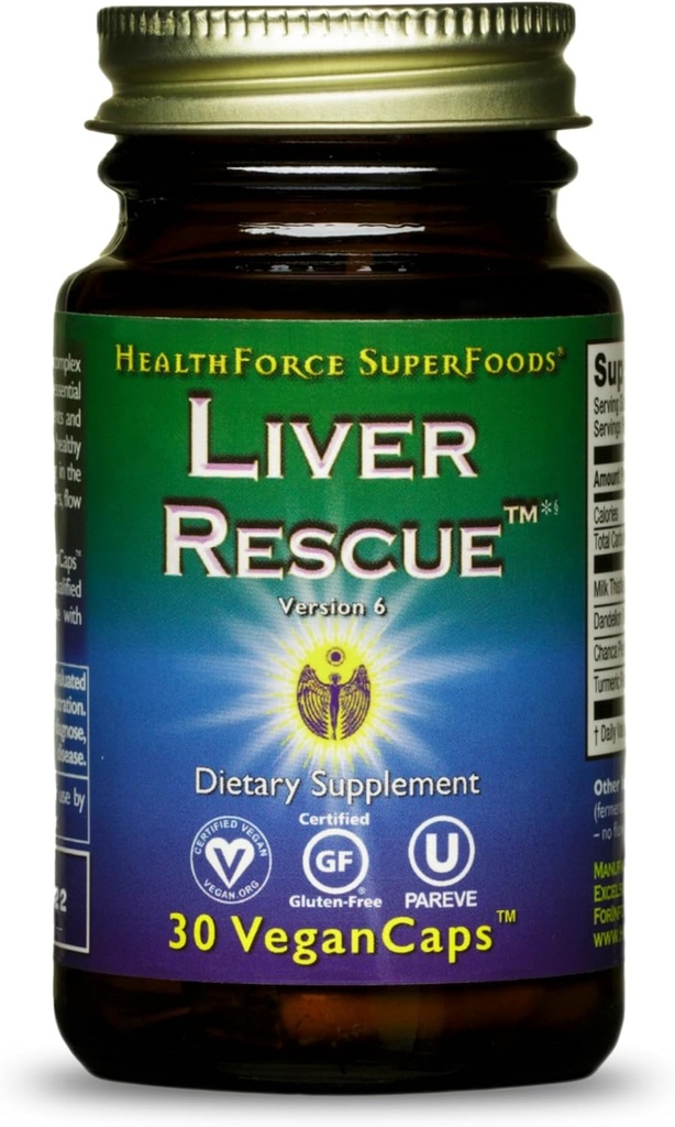 HealthForce SuperFoods Rescate del hígado - Natural Liver Cleanse - with Milk Thistle & Dandelion Root - Gluten-Free & Vegan - 30 cápsulas