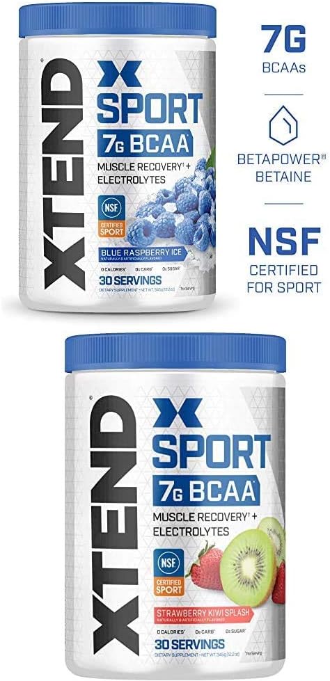 Scivation Xtend Hydrasport BCAA Powder, Branched Chain Amino Acids, BCAAs, Zero Sugar Electrolyte Drink Powder + Hydration, Blue Raspberry & Strawberry Kiwi, 30 Servings Twin Pack
