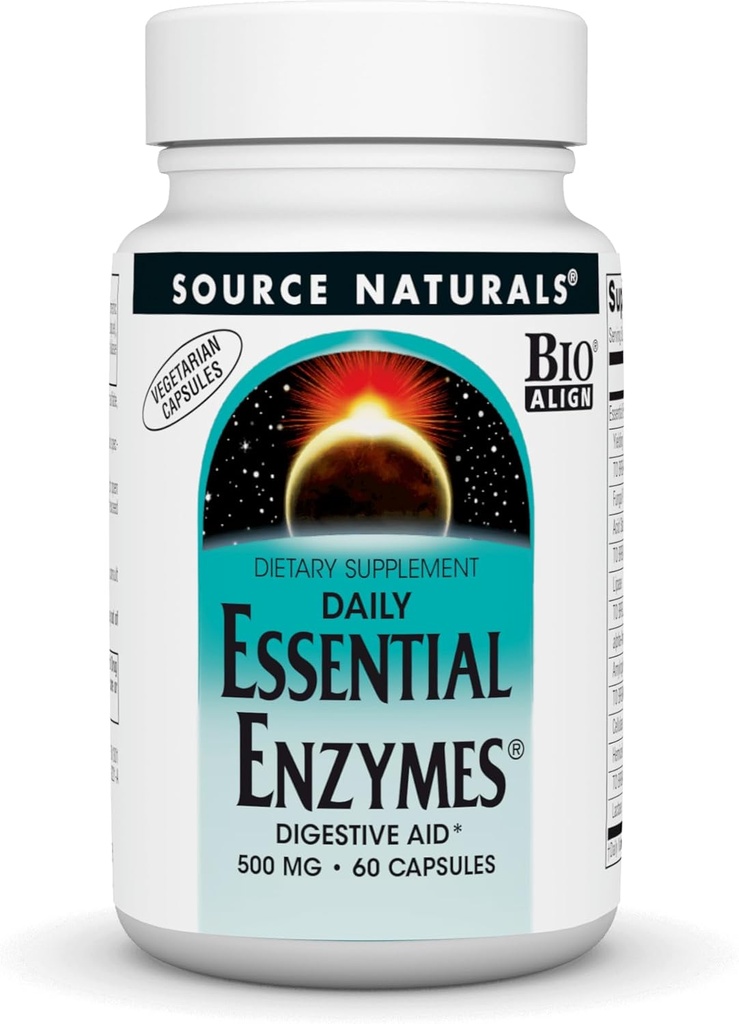 Fuente Naturales Esencial Enzimas 500mg Bio-Alineados Múltiples Enzyme Suplemento Herbal Defense for Digestion, Gas, Constipation &amp; Bloating Relief - Supports Immune System* - 60 cápsulas vegetarianas