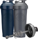 28-Ounce Shaker Bottle with Action-Rod Mixer | Shaker Cups with Motivational Quotes | Protein Shaker Bottle is BPA Free and Dishwasher Safe | Gray & Navy