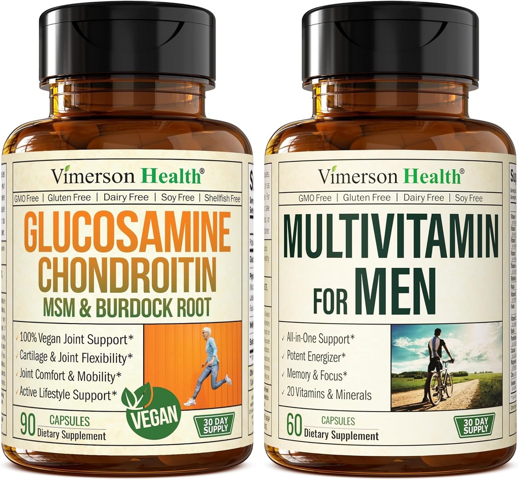 Vegan Glucosamine Chondroitin MSM Joint Support Suplemento & Complete Multivitamin for Men