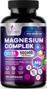 Suplemento Complejo de Magnesio 500 mg - 5 en 1 Gran Absorción Magnesio Chelated Glycinate, Malate, Citrate, Oxide, Aquamin - No GMO Magnesio Capsules, Bone Muscle & Heart Health Support, 120 cápsulas