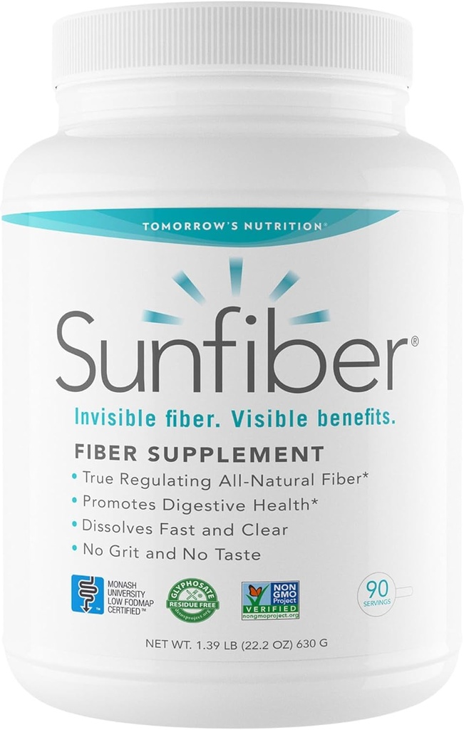 Nutrición de mañana, Sunfiber, Prebiótico Fiber Suplemento para la Salud Digestiva, Bajo FODMAP, Libre de gluten, Desarrollado, 90 Servimientos
