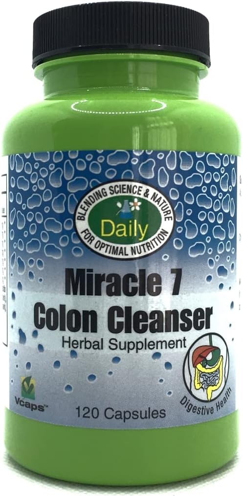 Daily Manufacturing Miracle 7 Colon Cleanser™ (Wheat Grass, Acidophilus, Apple Fiber, Gentian, Goldenseal Root, Buckthorn, Rhubarb, Cascara Sagrada, Whole Leaf Aloe Vera & Cinnamon) 120 Capsules