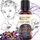 Vitamina D gotas para bebés - 400 UI por gota, natural &amp; azúcar libre en aceite MCT para la mejor absorción. 880 Serviciones. Fácil de tomar Líquido D3 Suplemento para bebés &amp; niños pequeños (Grape)