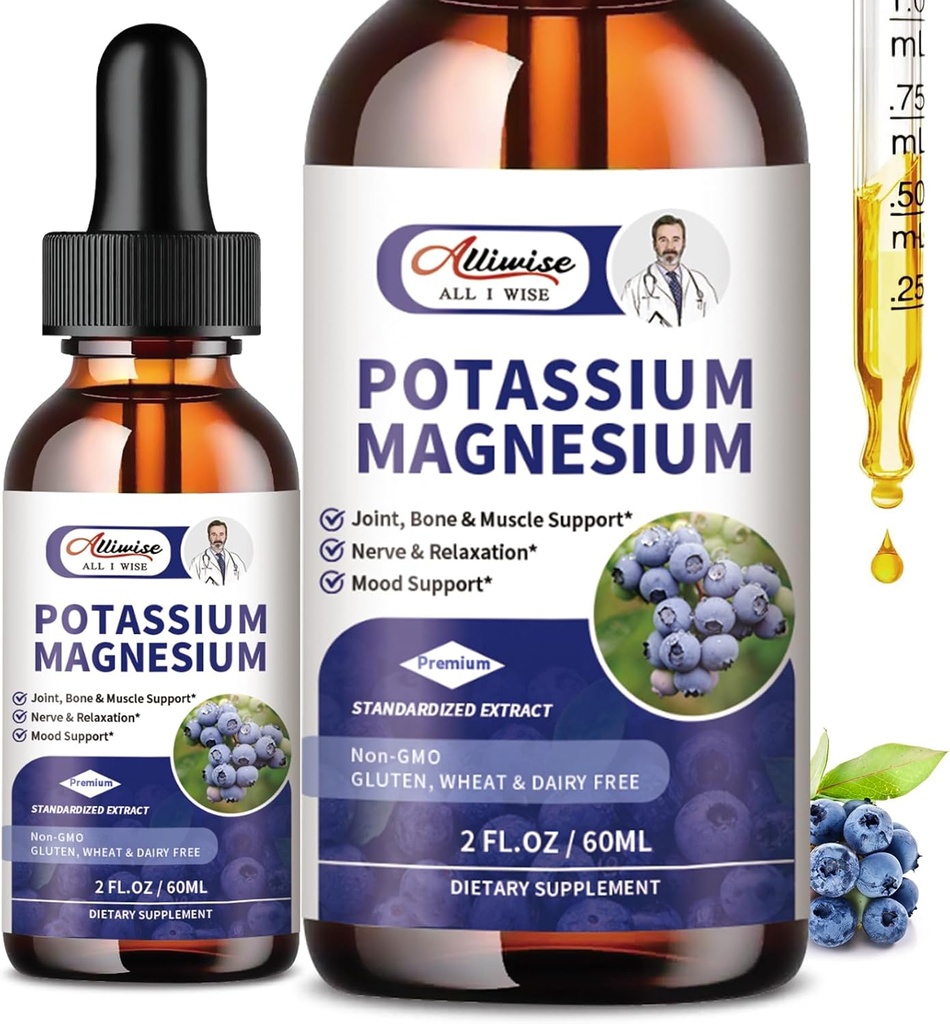 2 Pack Potasio Magnesio Suplemento Líquido - Alta Absorción Calma Complejo de Magnesio &amp; Potasio Plus Calcio, Vitamina D3, Zinc para Leg Cramps & Bone & Energy & Immune Support - 4 Fl oz