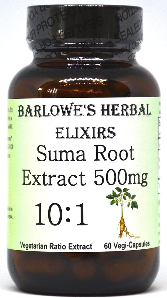 Barlowe's Herbal Elixirs Suma Root Extract Supplement | Pfaffia Paniculata | 10:1 Concentrated Extract | 500mg Per Capsule | 60 Vegan Capsules | Stearate-Free, Glass Bottled, Additive-Free