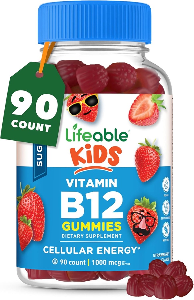 Lifeable Azúcar Niños Gratis Vitamina B12 Gummies TENIDO 1000 mcg TENIDO Great Tasting B12 Vitaminas para Niños Silenciosos Energéticos, Mood y Metabolismo Soporta Silencio B 12 Vitamina Gummies para Niños y Niñas