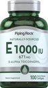 Piping Rock Vitamina E 1000 U Softgel Capsules Silencio 671mg Silencio 100 Píldoras Silencio D-Alpha Tocopheryl Suplemento Silencio No GMO, Gluten Free