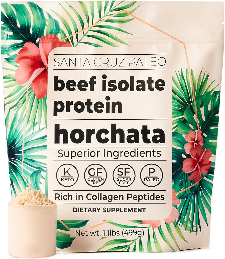 Santa Cruz Paleo Beef Isolate Protein Powder, Horchata, Rich in Collagen Peptides, Gluten Free, Keto, Sugar Free, Paleo, 20g Grass Fed Protein Por Serving, Low Calorie Clean Protein Powder, 1.11 Lbs