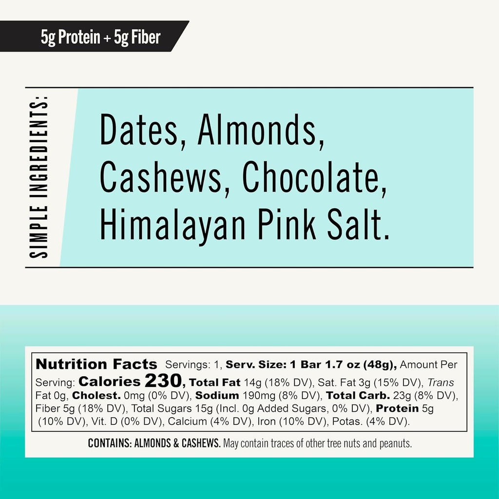 Thunderbird Bars Energy Snack, Gluten-Free with Protein, Healthy Real Food, Vegan Paleo Non-GMO, No Añadido Sugar, Chocolate Almond Butter Sea Salt Flavor (12 Conde, 1.7 oz. Bares)