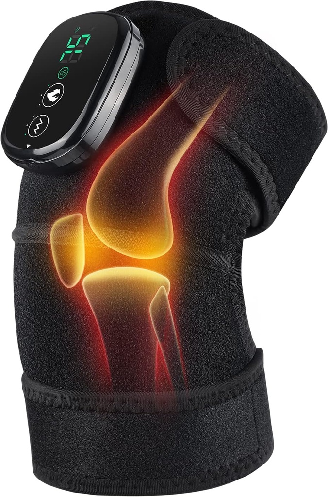Masajeador de rodilla Eligible FSA con calor y vibración, Pad de calefacción de rodilla para la artritis con masaje, brazalete de rodilla caliente negro