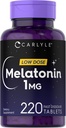 Carlyle Melatonin 1 mg  220 Fast Dissolve Tablets ← Baja Dose ← Vegetariano, No GMO, Gluten Free
