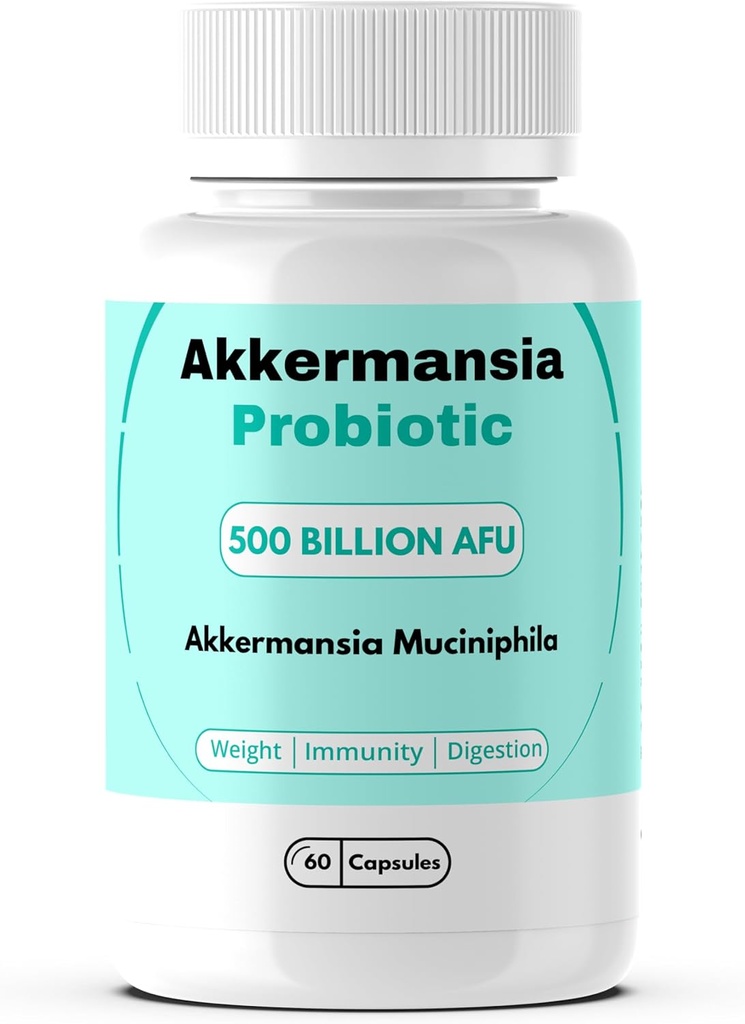 Akkermansia Muciniphilia Probiótico 500 Billones AFU para la salud del Gut, para la inmunidad, té verde, cromo, vitamina D &amp; vitamina B12, 60 cápsulas