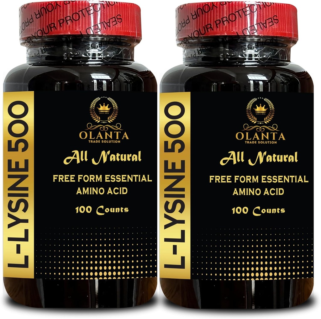 L-LYSINE 500 - Amino Acid Vitamin Supplement, menopause energy supplements for women, free form amino acids supplement, Promotes Integrity of Skin and Lips - 2 Bottles 200 Counts