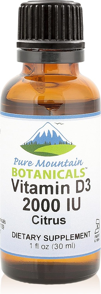Botánicos de Montaña Pura Las gotas de vitamina D saboreado – Naranja y Lemon Flavored Vitamina Líquida D3-2000iu por Serving - 1oz Botella