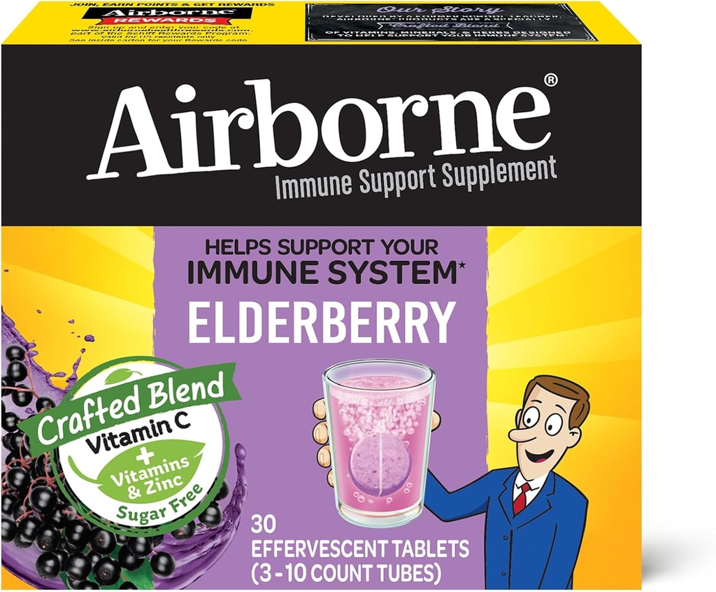 Airborne Elderberry Efferverscent Tablets (30 conteo en una caja)
