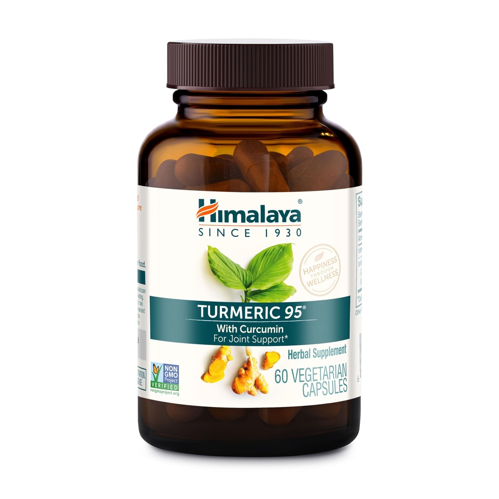 Himalaya Turmeric 95 Suplemento con Curcumin/Curcuminoids, Soporte Conjunto y Musculo, Flexibilidad óptima y movilidad, 600 mg, No GMO, Vegan, Gluten Gratis, 60 cápsulas, 60 días de suministro