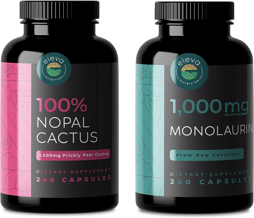 Nopal Cactus & Monolaurin Bundle, 240 Capsules Cada, 1500 Mg de Prickly Pear Cactus, 1000 Mg de Monolaurin