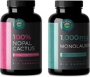 Nopal Cactus & Monolaurin Bundle, 240 Capsules Cada, 1500 Mg de Prickly Pear Cactus, 1000 Mg de Monolaurin