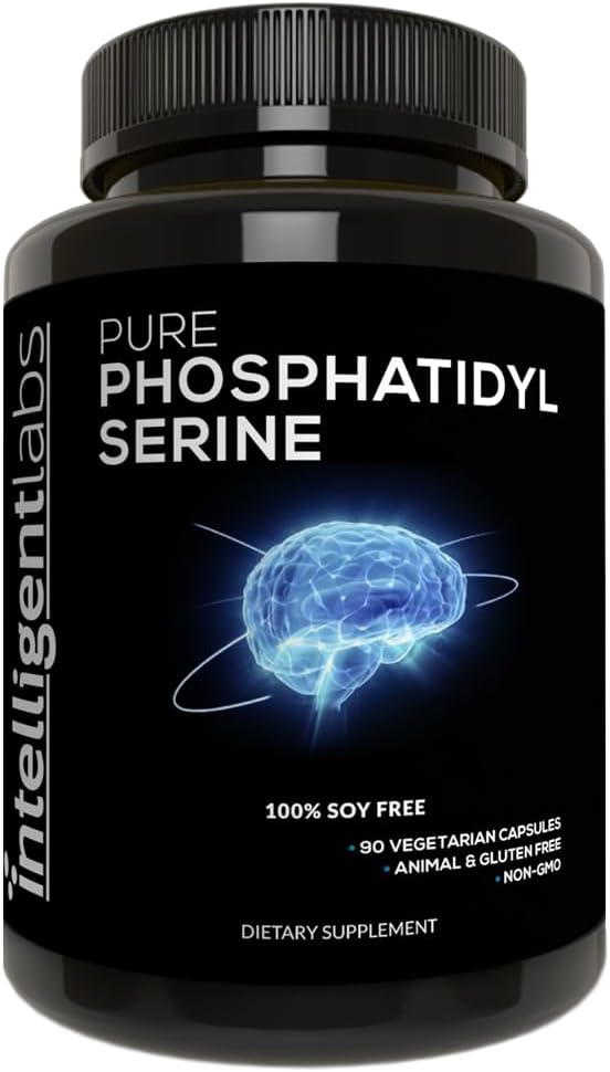 Labs inteligentes Phosphatidylserine Suplemento 100mg, 90 cápsulas de alta resistencia, 100% Soy y sin alérgenos, Phosphatidylserine puro de Sunflower Lecithin