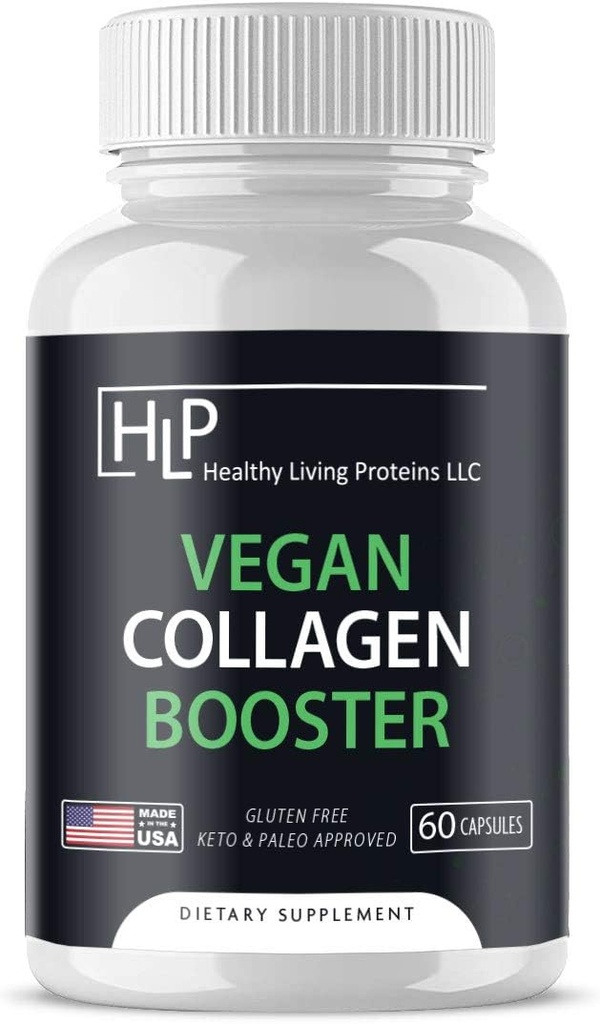Proteínas vivas saludables  Booster Vegan Collagen ← Ayuda a apoyar &amp; Boost Collagen en su sistema para el cabello saludable, la piel, uñas ← Vegan, Vegetarian, Keto, Paleo, Gluten Free ← Capsules (60 Conde)