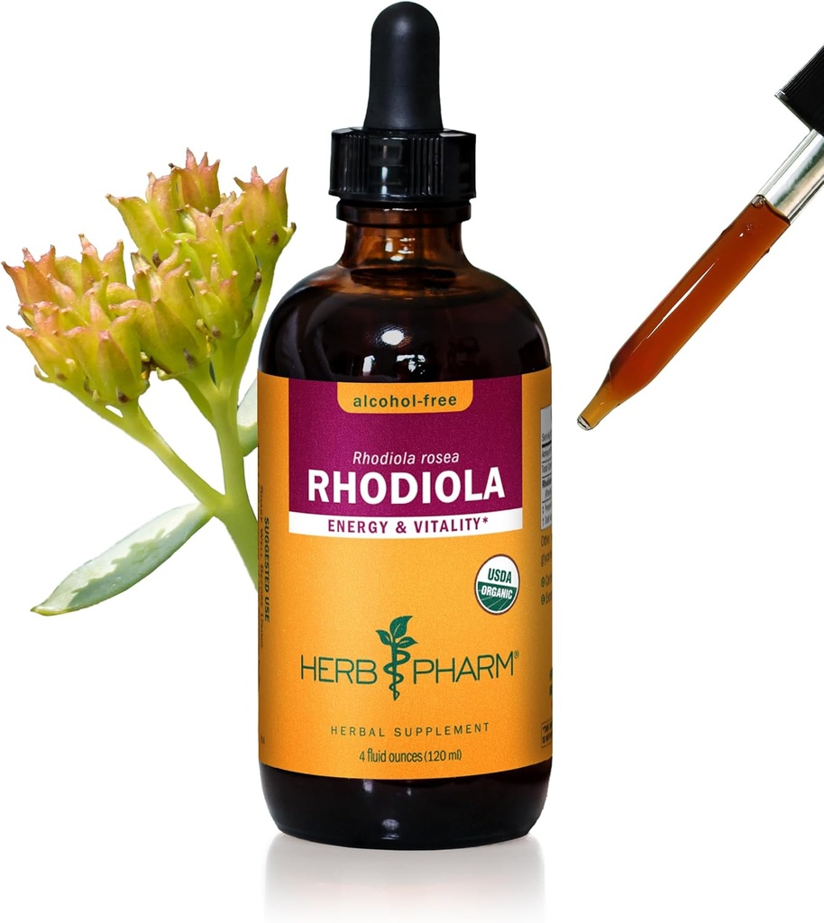 Herb Pharm Certified Organic Rhodiola Root Extract for Energy, Endurance and Stamina, Alcohol-Free Glycerite, 4 Ounce