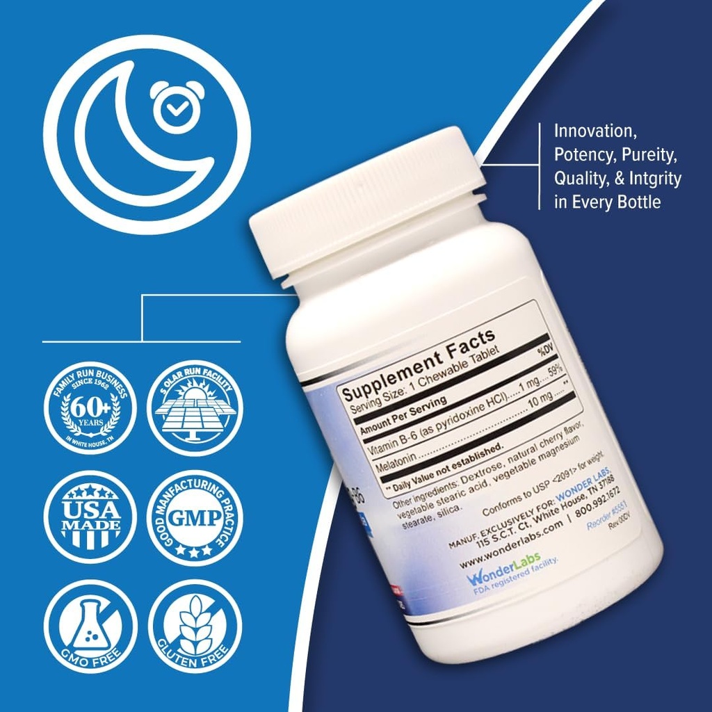 Wonder Laboratories Chewable Melatonin 10mg + B6 Fast Dissolve te ayuda a caer más rápido, permanecer más largo 100 conteo