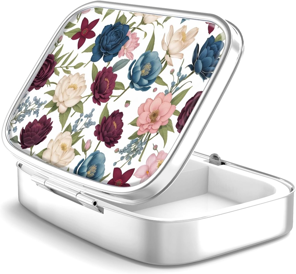 Caja de Píldora 2 Funda de Píldora pequeña, Portátil para Pocket o Píldora de Píldora de Contenedor para mantener vitaminas, medicamentos, aceite de pescado y suplementos (Flores de jardín)