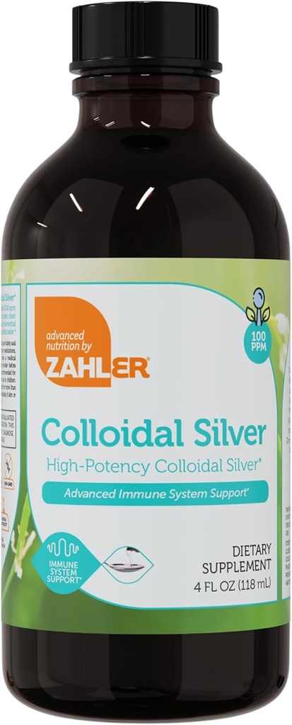 Zahler Colloidal Silver Liquid - Advanced Immune Support and General Health - 100 PPM Bio-Active Liquid Silver Colloidal Liquid - Kosher Vegetarian Non-GMO Estructurado Colloidal Silver Water (4 fl oz)