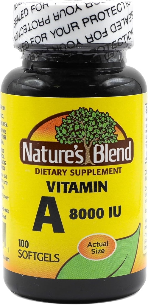 Nature's Blend Vitamin A 8000 IU - 100 Softgels - Supports Eye Health, Immune Function for Vision Support