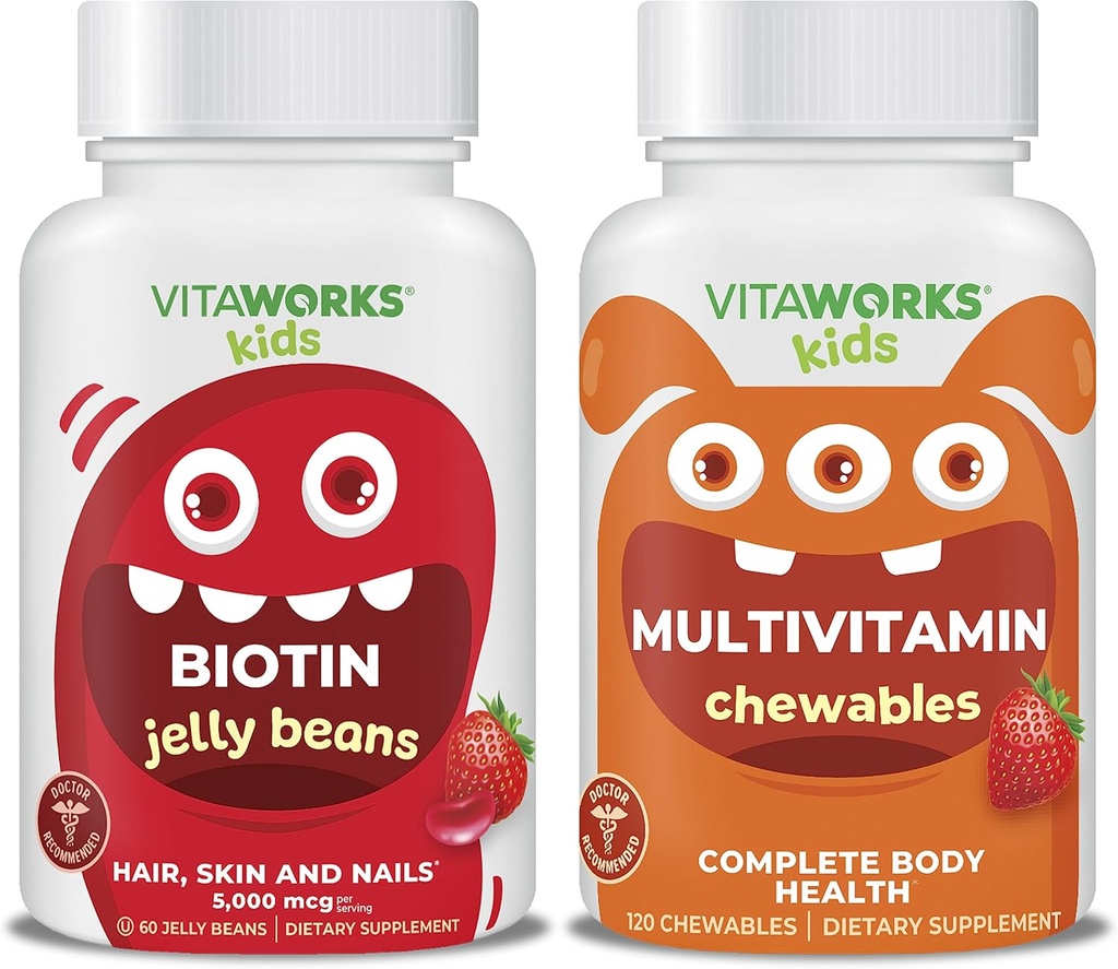 Niños Biotina 5000mg frijoles jalea + Multivitamin Chewables Bundle