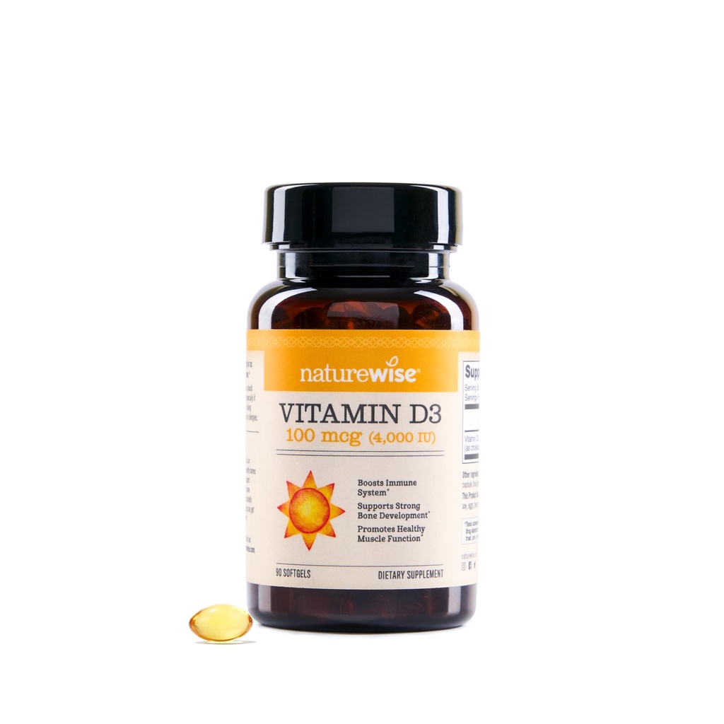 NatureWise Vitamin D3 4000iu (100 mcg) 90-Day Supply for Immune Support, Healthy Muscle Function, and Bone Health - Non-GMO, Gluten Free in Organic Extra Virgin Olive Oil, (Mini Softgel), 90 Count
