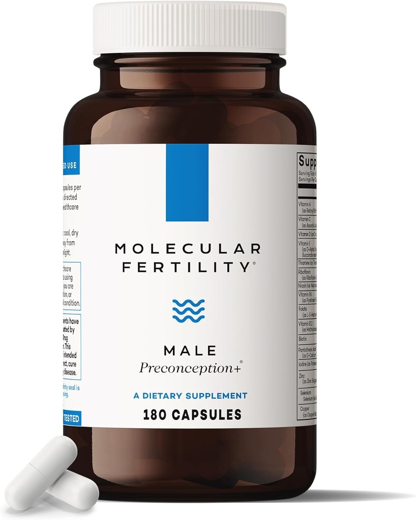 Male Preconception+ Fertility Supplements for Hombre - Reproductive Cell & Fertility Support - Conception for him - CoQ10, Ashwagandha, Shilajit, DAA, Zinc, Selenium - 30 Day Supply