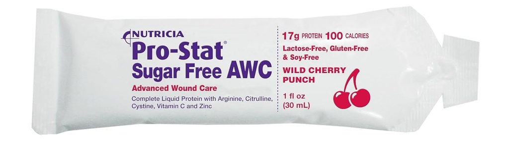 Pro-Stat AWC Sugar-Free Protein Packets, Wild Cherry Punch, 1 oz (96 Count) - Medical Food for Wound Care, Muscle Recovery, Lactose & Gluten-Free Supplement