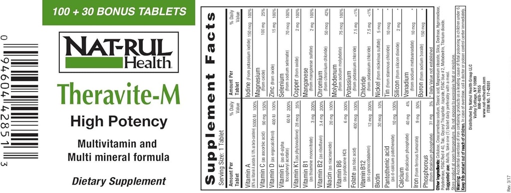NAT-rul Theravite M 130 Tablets - 3 Pack