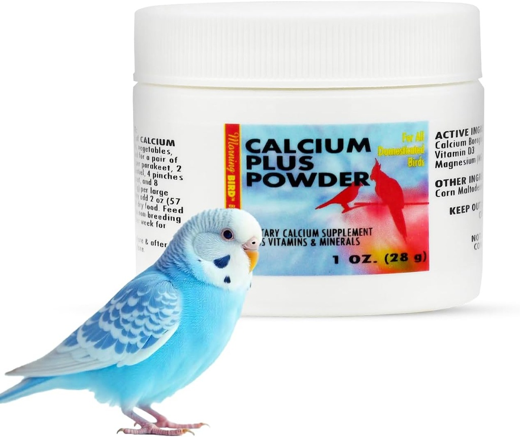 Morning Bird Calcium Plus Powder for Birds 1 oz – Calcium Carbonate Powder with Magnesium Glycinate & Vitamin D – Bone Strength & Immune Support Supplement – Calcium Formula for All Bird Sizes