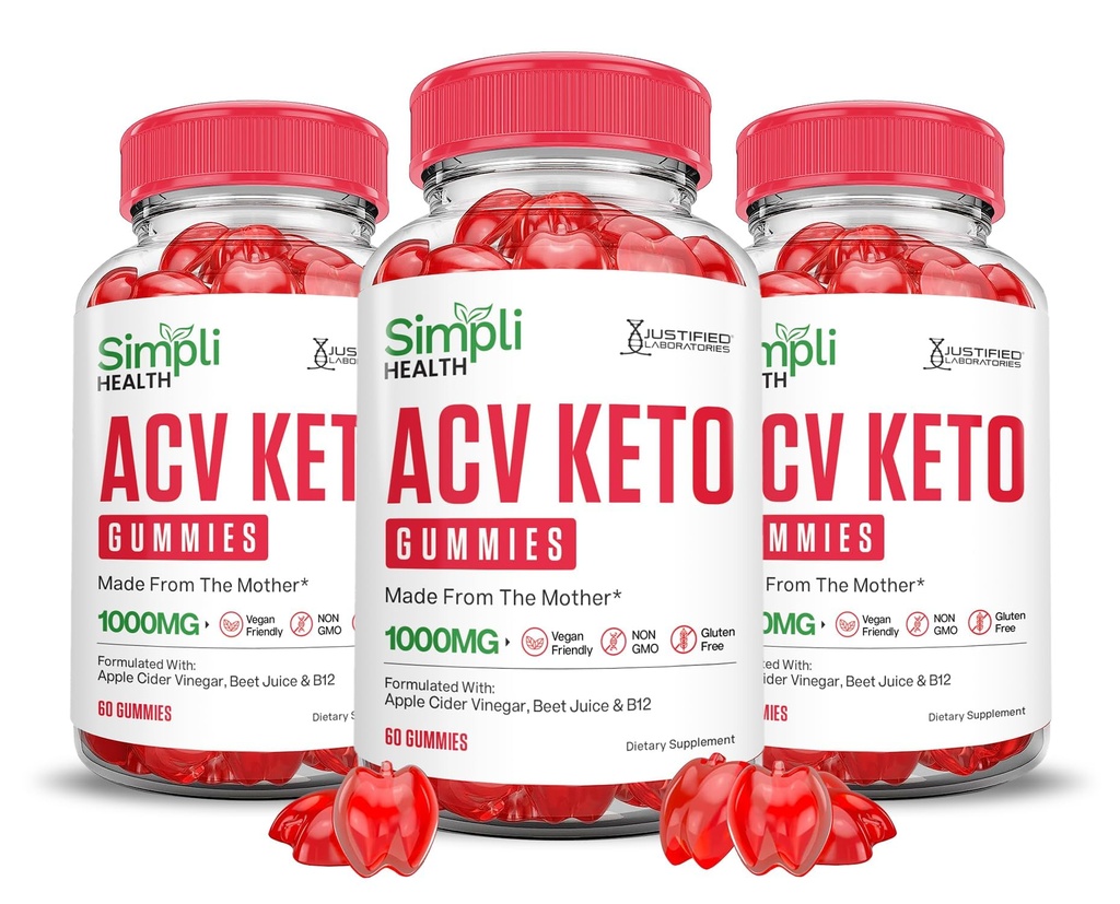 Laboratorios Justificados (3 Pack Simpli Health Keto ACV Gummies Advanced Formula 1000MG Apple Sider Vinegar Formulado con Pomegranate Beet Juice Powder B12 Vegan Non GMO 180 Gummys