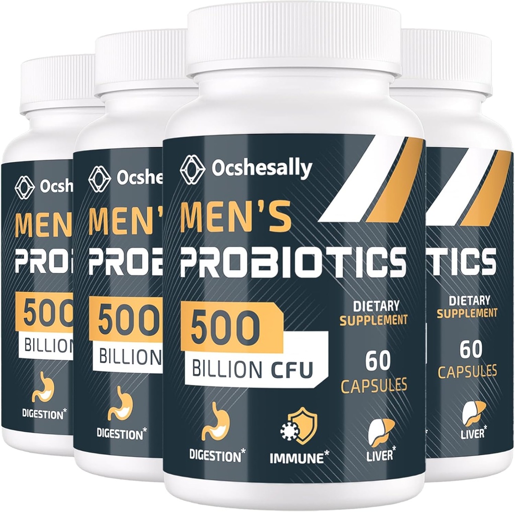 Probióticos para Hombres, 500 millones de UC &amp; 12 Estrechos Probióticos para Hombres, con Turmérico, Arándano, Goji - Probióticos para Salud Digestiva, Gut, Immune &amp; Bloating, Prostata & Urinary Tract Health, 240 cápsulas