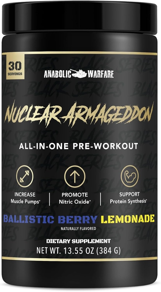 Armagedón nuclear de guerra anabólico Pre-Trabajo para hombres y mujeres con L-Citrulline, Beta Alanine Powder y Caffeine (Ballistic Berry Lemonade - 30 Servings)