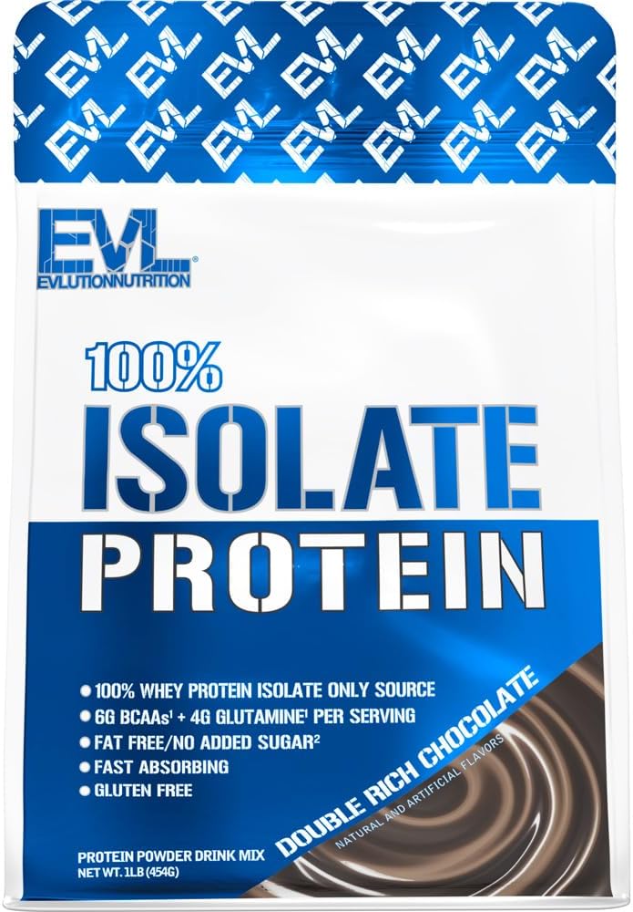 Evlution Nutrition 100% Isolate, Whey Isolate Protein Powder, 25 G de Proteína de Absorbing Rápido, No Sugar Añadido, Low-Carb, Gluten-Free (Double Rich Chocolate, 1 LB)
