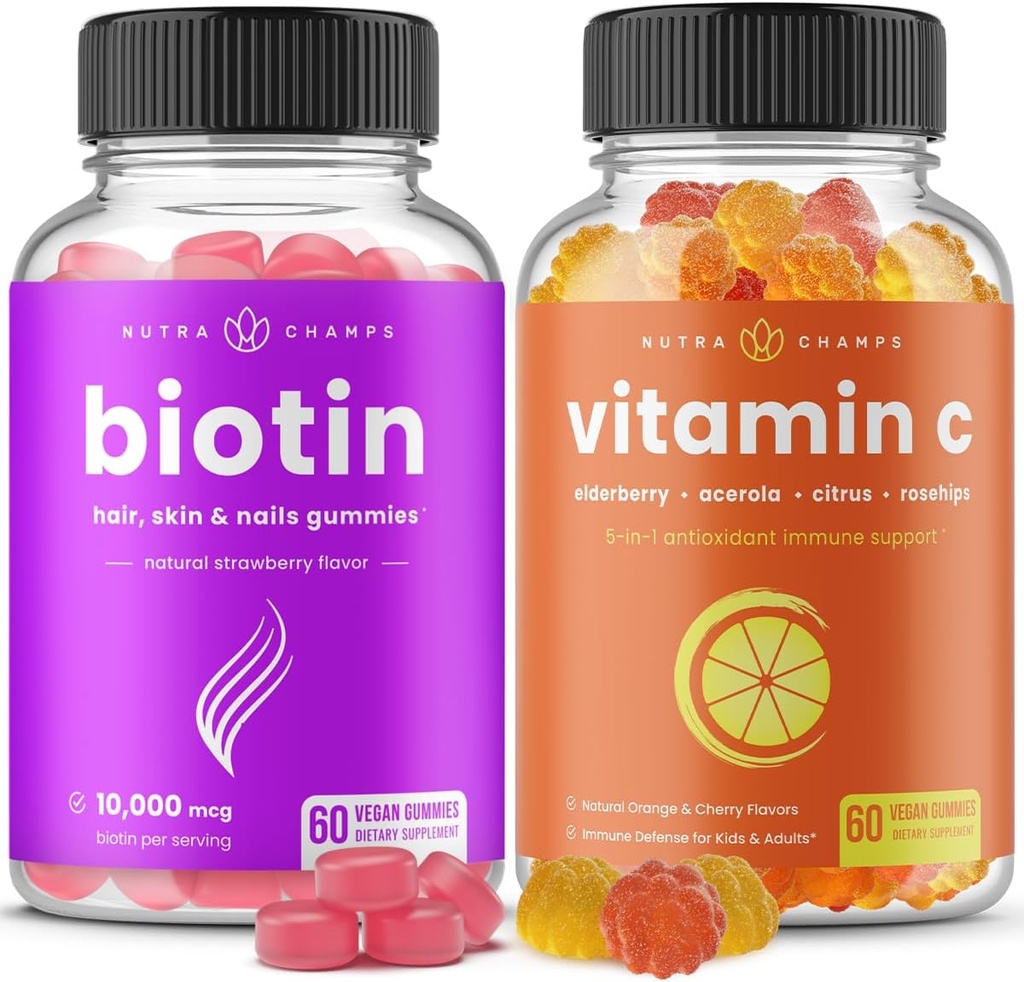 NutraChamps Biotin Gummies y (2-Pack) Vitamina C Gummies Bundle