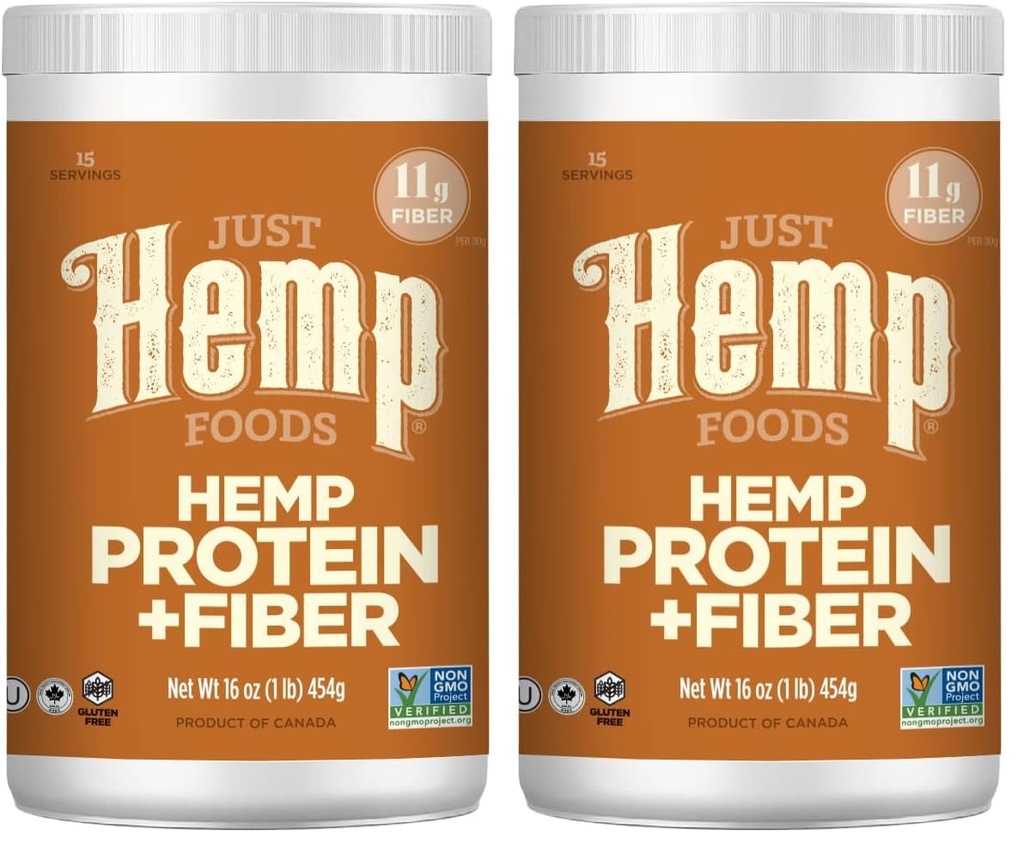 Just Hemp Foods Hemp Protein Powder Plus Fiber, Non-GMO Verified with 11g of Protein > 11g of Fiber per Serving, 16 oz - Packaging May Vary (Pack of 2)