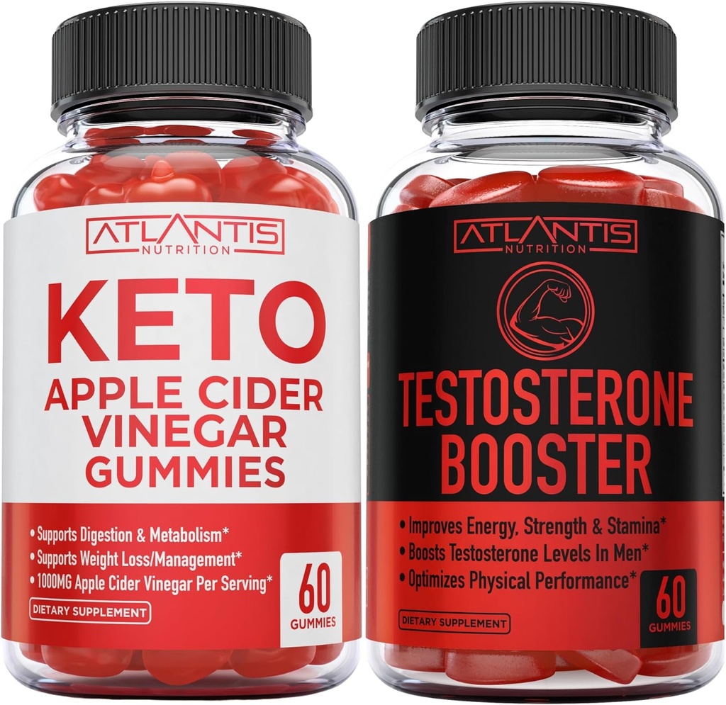 Atlantis Nutrition Keto Apple Cider Vinegar 60 Gummies + Testosterone Booster 2-Pack (120 Gummies)