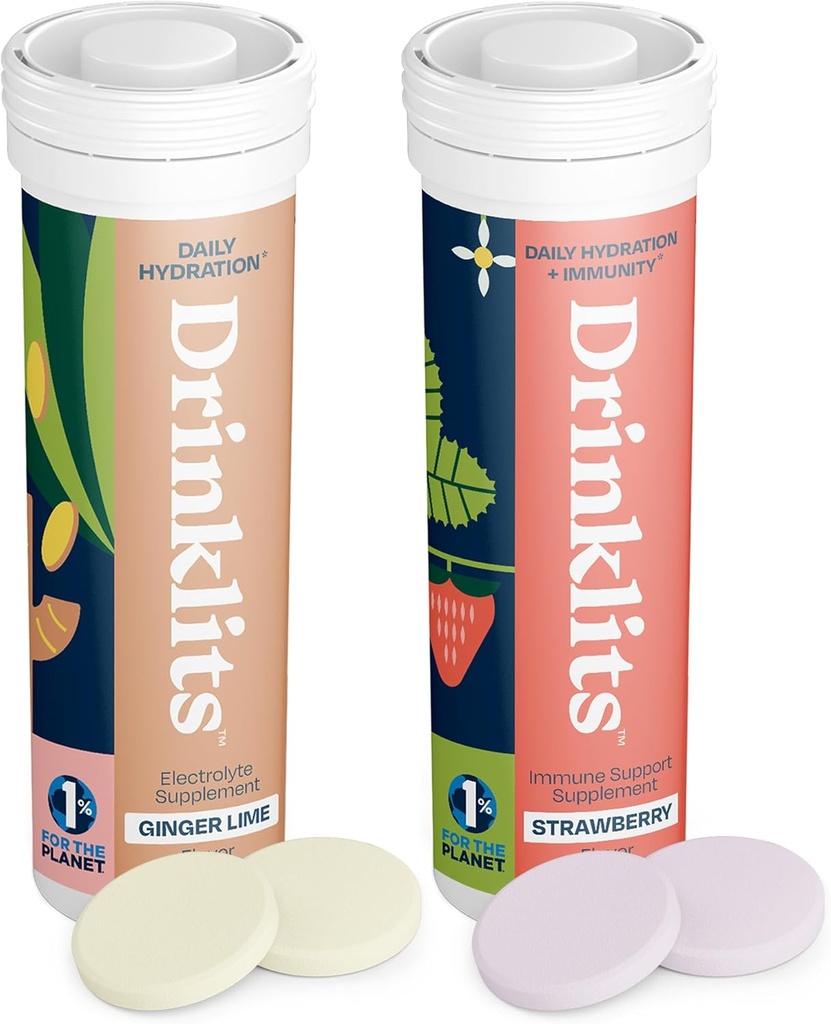 Bebidas Ginger-Lime Electrolyte Hydration & Strawberry Immunity Tablets (2) Tube Combo Pack ← Great Taste – Gluten Free – Daily Use 20 Servings (10 Tablets Por Tube)
