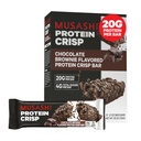 MUSASHI Protein Crisp Bar, 20g Protein, 4g Total Azúcares, Chocolate Brownie, Post Workout y Snack On The Go, 12 Pack de 2.1oz (60g) Bares