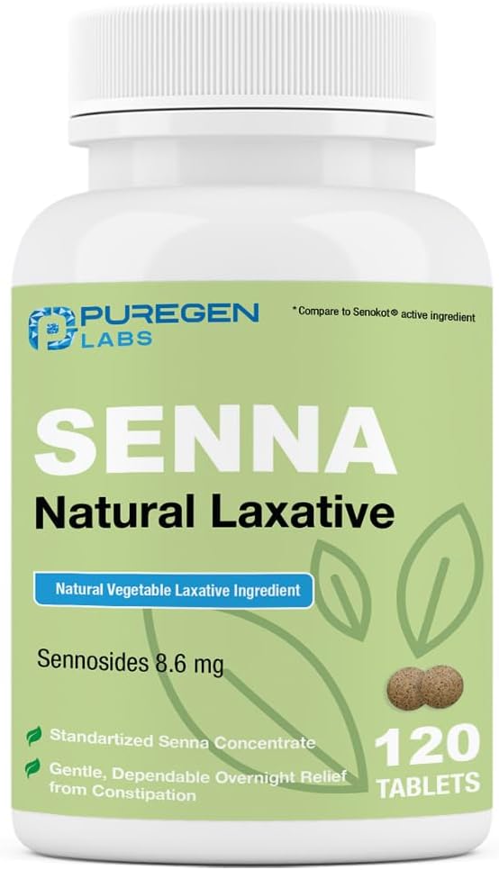 Laboratorios de Purogen Senna 8.6 mg Tabletas (120 Conteo) – Sennosides Naturales Laxante Vegetativo para Estreñimiento, Bloating, Gas, Alivio de Irregularidad