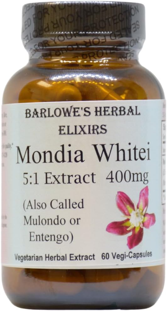Barlowe's Herbal Elixirs Mondia Whitei 5:1 Extracto ← 400mg Por Capsule ← Tradicional African Vitality Herb for General Health &amp; Wellness ← 60 Vegan Capsules ← Clean, Filler-Free Formula